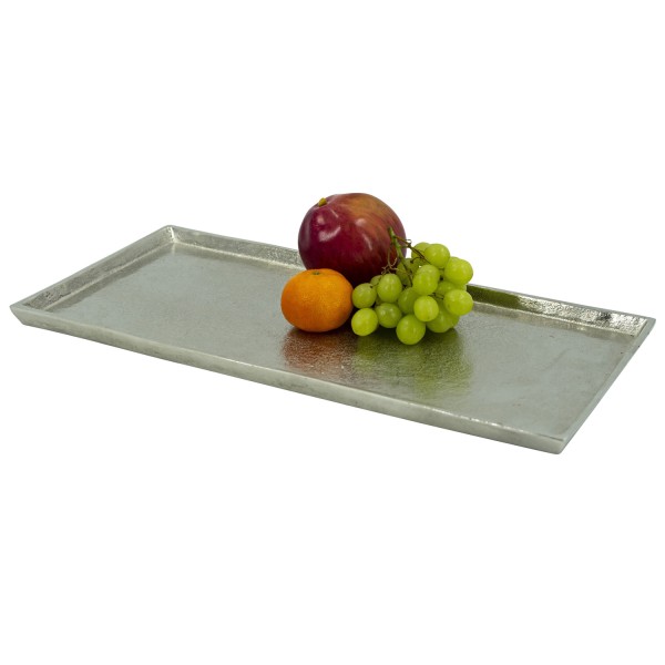 Tablett - Dekoteller - rechteckig - Aluminium - ohne Griffe - L: 45,5cm - silber