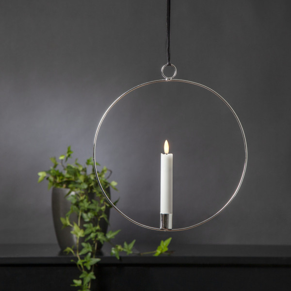 B-Ware Dekoring mit LED Kerze Flamme - mit Aufhänger - D: 28,5cm - Timer - Batterie - silber