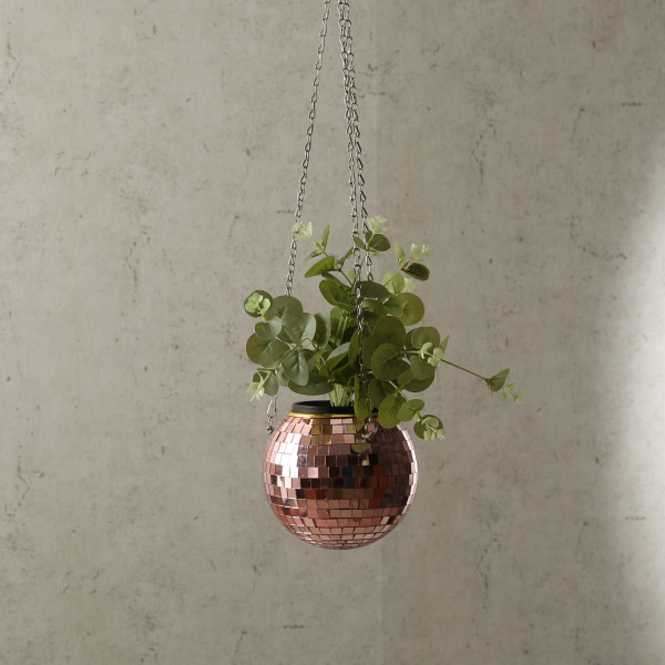 Blumenampel Discokugel - Spiegelkugel als Blumentopf - hängend - D: 15cm - rosa