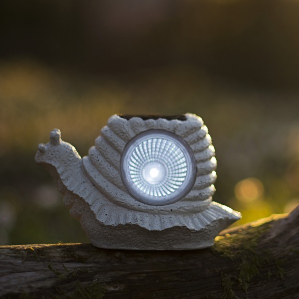 LED Solar Gartenfigur Schnecke - 1 kaltweiße LED - H: 9cm - Dämmerungssensor - grau