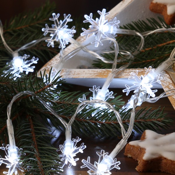 LED Lichterkette Schneeflocke - Acryl - 10 kaltweiße LED - Batteriebetrieb - L: 1,15m - transparent