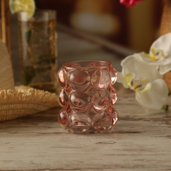 Teelichthalter BUBBLE - Windlicht - Glas - H: 9cm - D: 9,5cm - rosa