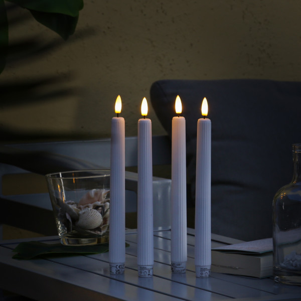 LED Stabkerzen LIV - LED Tafelkerzen mit Rillen - Kunststoff - H: 25cm - Timer - weiß - 4er Set