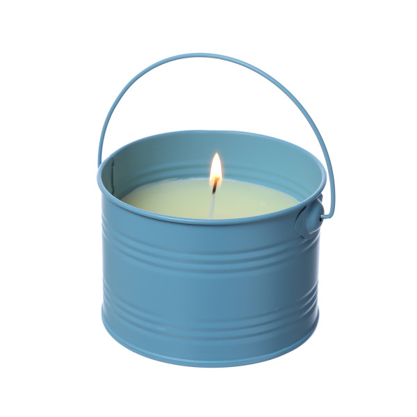 Duftkerze CITRONELLA - Outdoor Echtwachskerze im Metalleimer - H: 8cm - hellblau