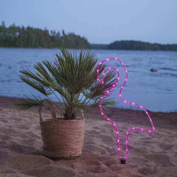 LED-Mini-Lichtschlauch 5m pink Flamingo- outdoor - 38 LEDs - Batteriebox - Timer