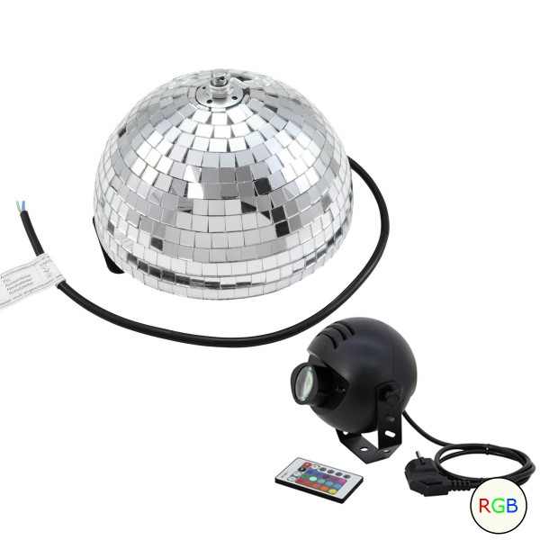 Spiegelkugel Komplettset - Discokugel, Motor, Pinspot, Montagematerial für Diskokugel - Mirrorball Set - Partyset