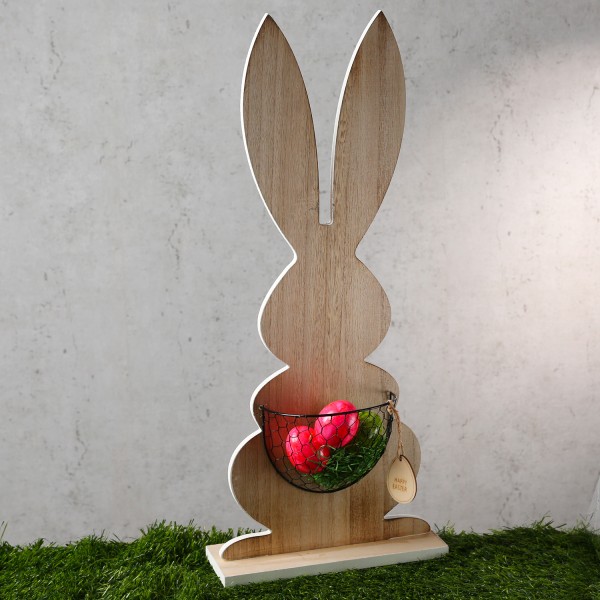 B-Ware Hase mit Metallkorb - Osterhase - stehend - Frühlingsdeko - Ostern - H: 60cm - für Innen - na