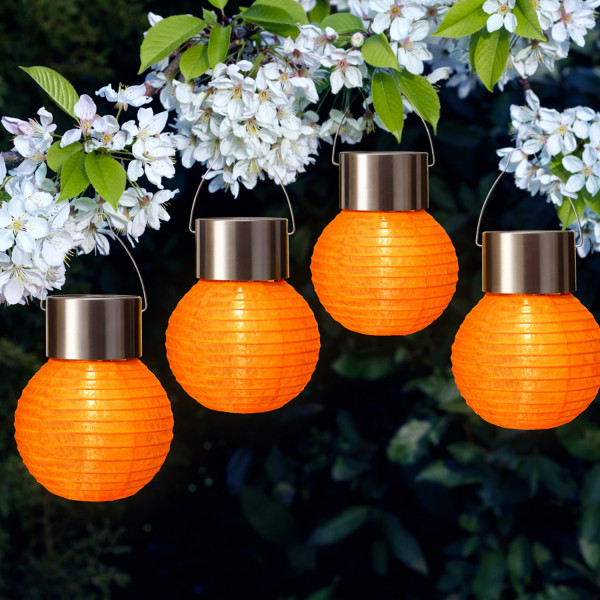LED Solar Mini Lampions - kaltweiße LED - H: 9,5cm - D: 7cm - Lichtsensor - orange - 4er Set
