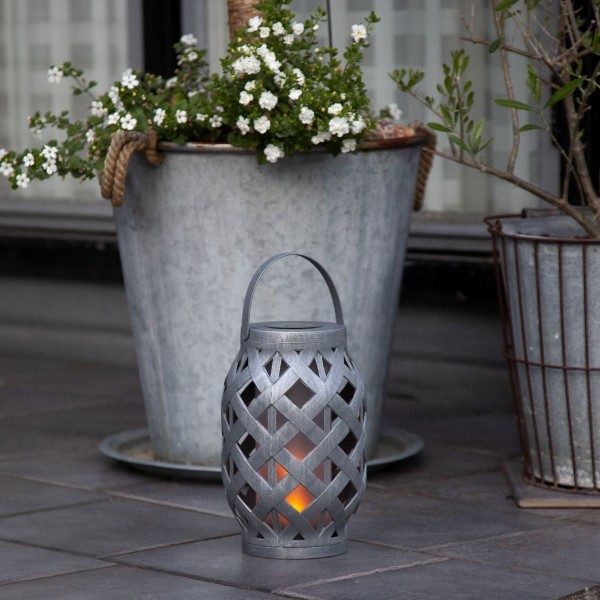 LED Solar Laterne FLAME - LED mit bewegtem Feuereffekt - H: 23cm - Dämmerungssensor - anthrazit