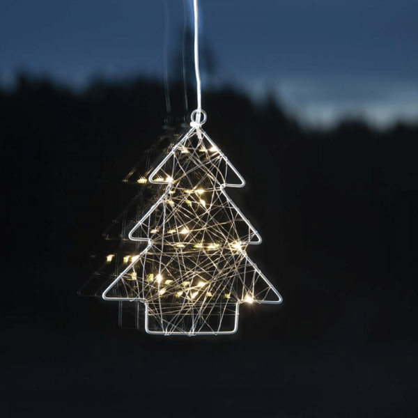 LED-Leuchtbaum "Whirl" - Fensterdeko mit Saugnapf - 12 warmweiße LED - silber - Metall - 20x17cm