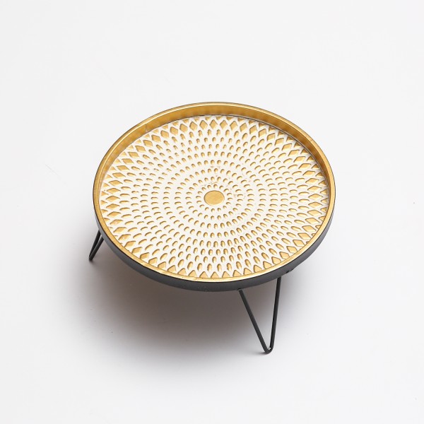 Tablett - Dekotablett - mit 3 Füßen - Metall - H: 12cm - D: 23,5cm - gold, schwarz