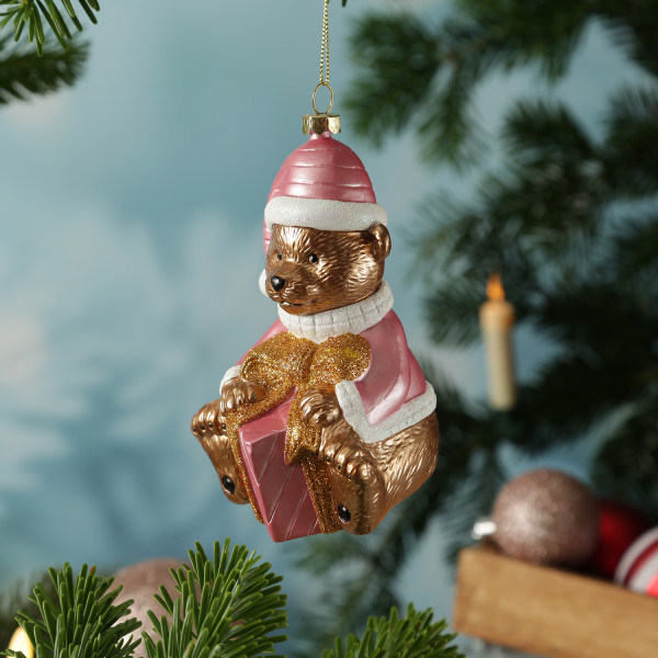 Weihnachtsbaumschmuck Teddybär mit Geschenk - Christbaumschmuck - Kunststoff - H: 13cm