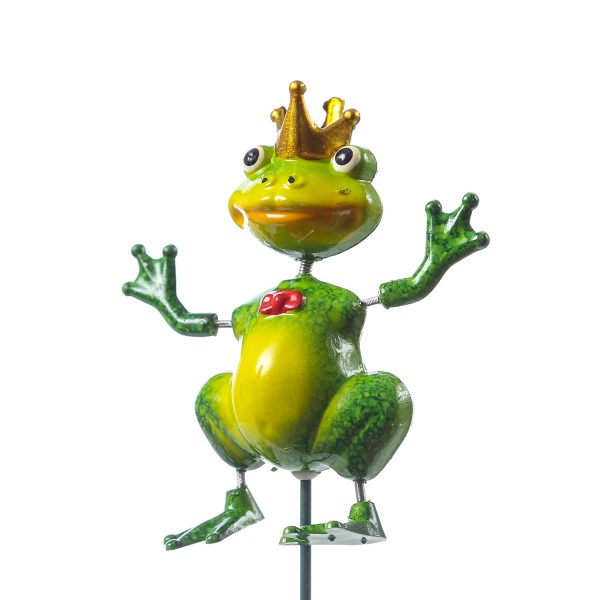 Gartenstecker wackelnder Frosch Quaki mit Krone - Beetstecker - H: 54cm - für Außen - grün