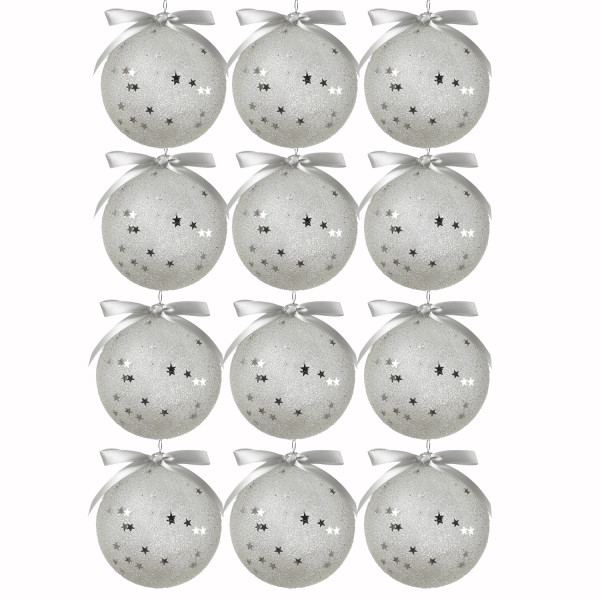 Christbaumkugeln mit Sternchen - Weihnachtsbaumkugeln - bruchfest - D: 8cm - 12er Set