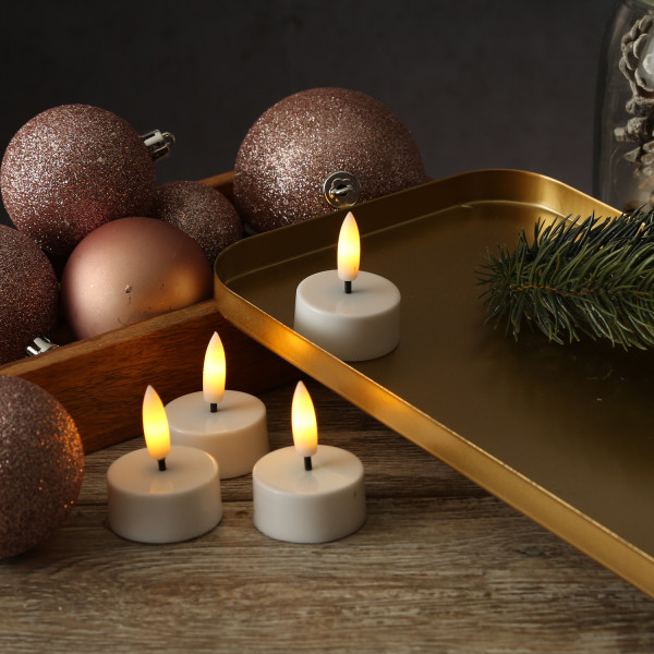 LED Mini Teelichter - Kunststoff - inkl. Batterien - Timer - D: 3,8cm - weiß - 4 Stück