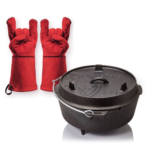 Dutch Oven Set - Petromax FT6 + Feuermeister Lederhandschuhe Gr. 10