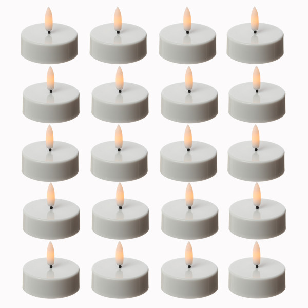 LED Maxi Teelichter - flackernde 3D Flamme - Kunststoff - Timer - D: 5,8cm - weiß - 10er Set