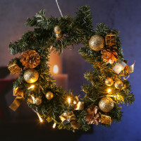 Vorschau: LED Tannenkranz mit Deko - Türkranz - D: 30cm - 10 warmweiße LED - Batterie - für Innen - gold Vorschau: LED Tannenkranz mit Deko - Türkranz - D: 30cm - 10 warmweiße LED - Batterie - für Innen - gold