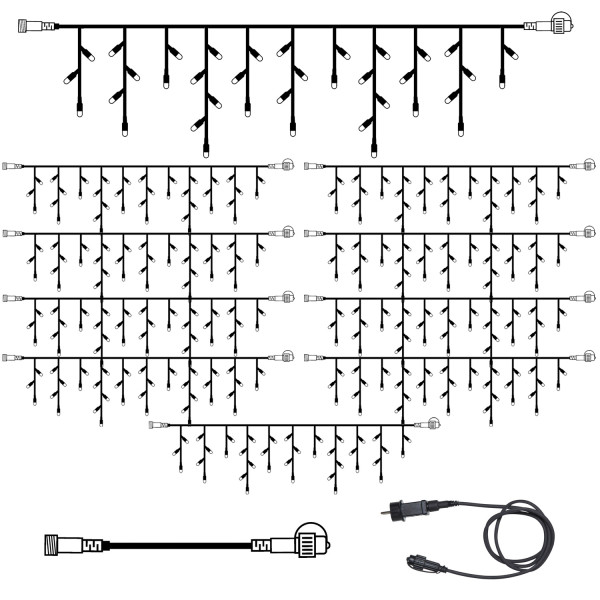 SYSTEM 24 KOMPLETT SET 15m - LED Lichtervorhang Eisregen 15x0,7m - Icicle für Dachrinne, Terrasse