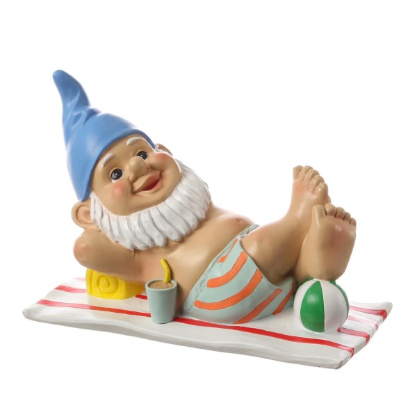 Gartenzwerg BERT - Dekofigur liegend auf Strandtuch - Polyresin - H: 17,5cm - bunt