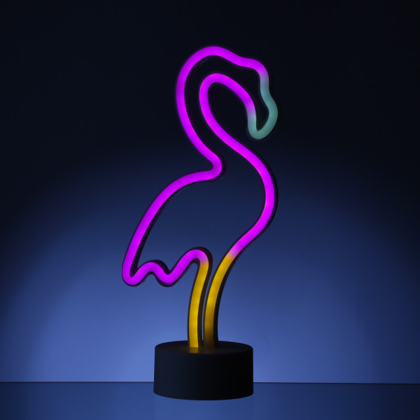 LED NEON Figur FLAMINGO - Neonlicht - H: 30cm - Batterie oder USB Betrieb - stehend - pink/gelb