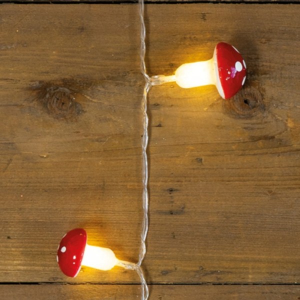LED Lichterkette Fliegenpilz - 10 warmweiße LED - Kunststoff - L: 0,9m - Batteriebetrieb - rot/weiß