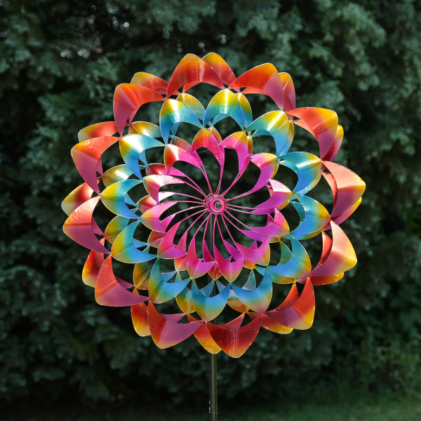 XXL Doppel Windrad - Gartendeko - Metall - Erdspieß - H: 1,83m - bunt
