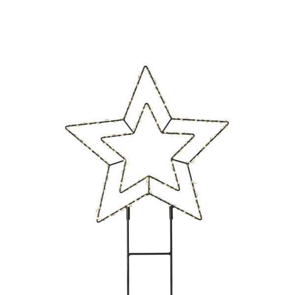 B-Ware LED Gartenstecker STERN - 180 warmweiße LED - D: 38cm - Timer - Trafo - für Außen - schwarz