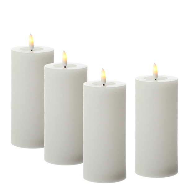 LED Kerzenset LINA - Rustik-Optik - Echtwachs - H: 15cm - D: 7cm - Timer - weiß - 4er Set