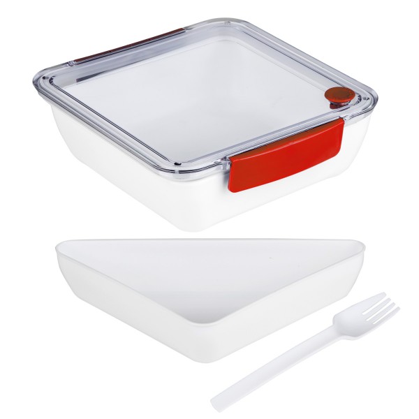 Lunchbox mit Gabel - 2 Fächer - 18,5 x 18,5 x 5cm - 1000ml - rot