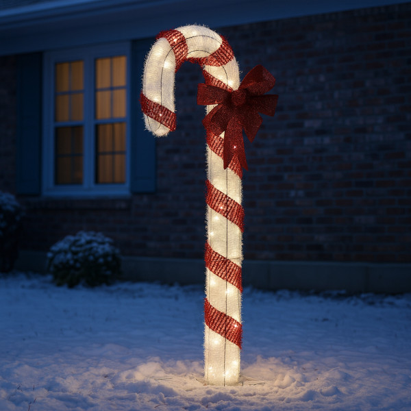 LED Zuckerstange mit Schleife - 78 warmweiße LED - H: 1,5m - Timer - inkl. Trafo - für Außen