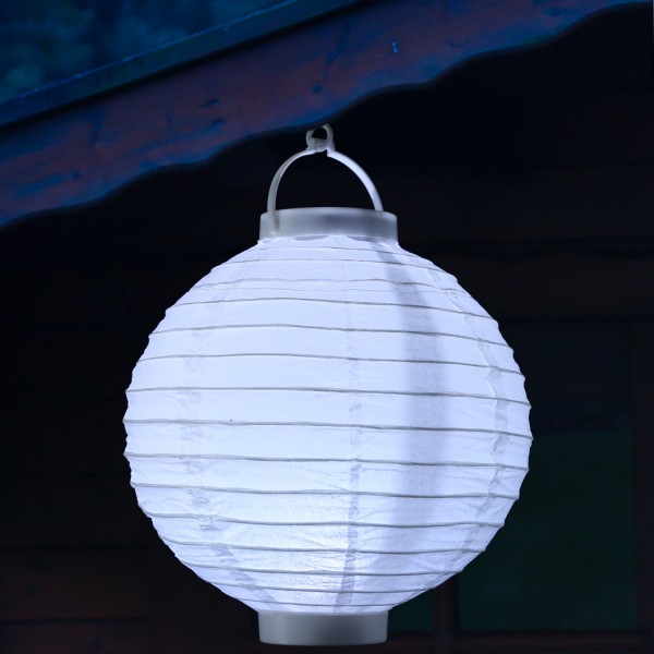 LED Lampion - kaltweiße LED - D: 30cm - Montagehaken - Batteriebetrieb - weiß