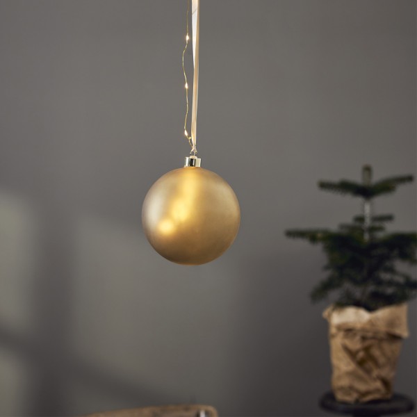 LED Christbaumkugel - Weihnachtskugel - Glas - 18 warmweiße LED - D: 15cm - Timer - Batterie - gold