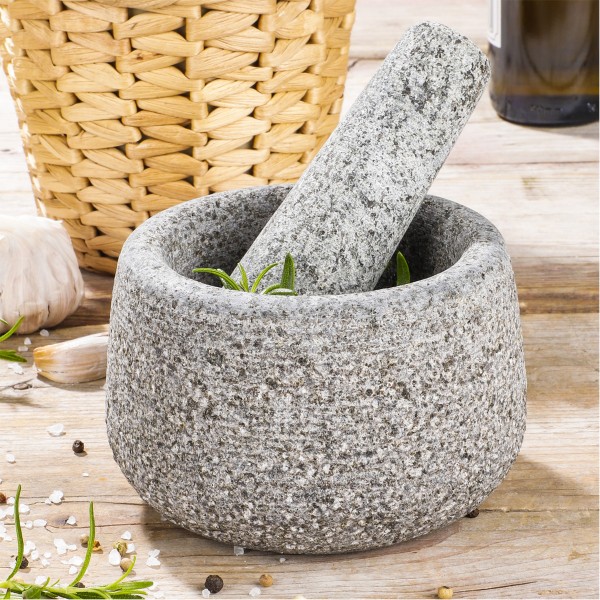 Granitmörser mit Stößel - D: 13cm - H: 8cm