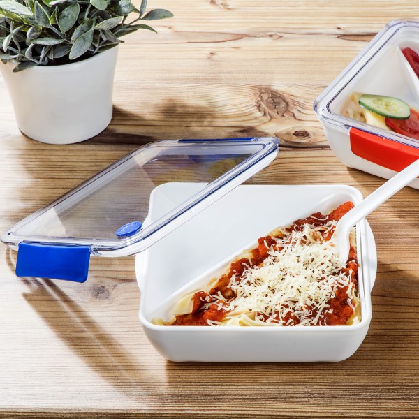 Lunchbox mit Gabel - 2 Fächer - 18,5 x 18,5 x 5cm - 1000ml - blau