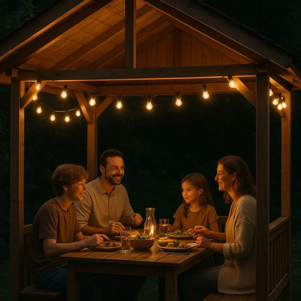 Illu-/Partylichterkette BLACKY 10m - Außenlichterkette schwarz - 10 ultra-warmweiße LED Kugeln