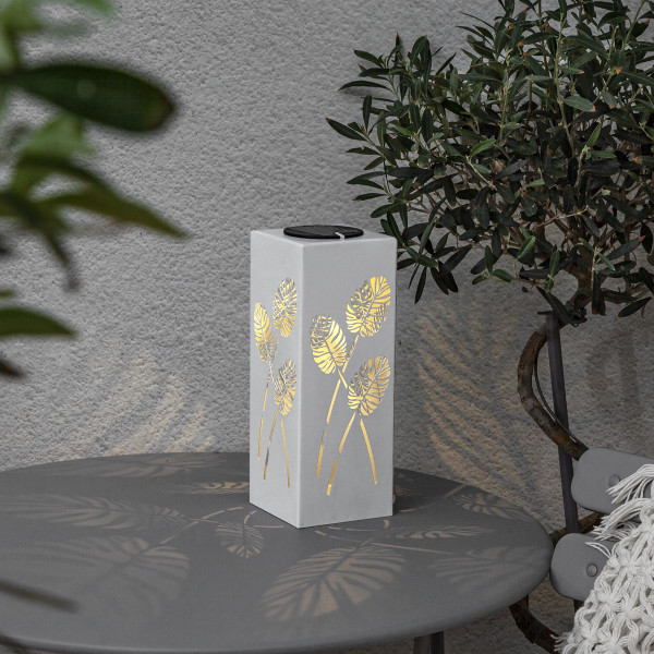 B-Ware LED Solar Dekoleuchte mit Blattmuster - 3 in 1 - Wegeleuchte - Laterne - Lichtsensor - weiß