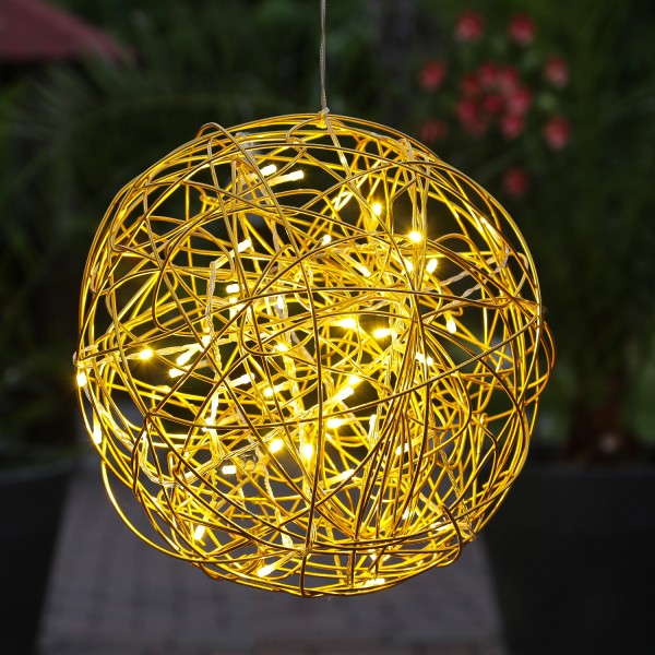 LED 3D Drahtkugel TRASSEL - 50 warmweiße LED - D: 30cm - für Innen und Außen - gold