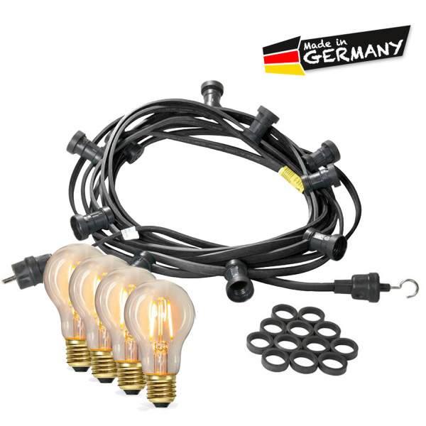 Illu-/Partylichterkette 5m - Außenlichterkette schwarz - Made in Germany - 5x Edison LED Filament