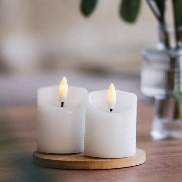 LED Mini Kerzen - Echtwachs - Rustik-Optik - H: 7,5cm - D: 5cm - mit Batterien - Timer - weiß - 2St.