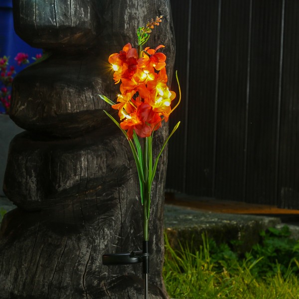LED Solar Gartenstecker Blume GLADIOLE - 10 warmweiße LED - H: 81cm - Lichtsensor - rot