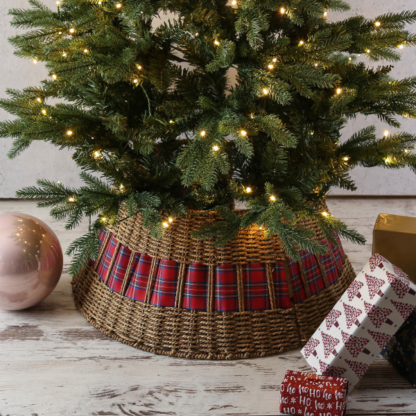 Weihnachtsbaumrock aus Seegras - Abdeckung für Baumständer - D: 70cm - 3-teilig- natur, rot