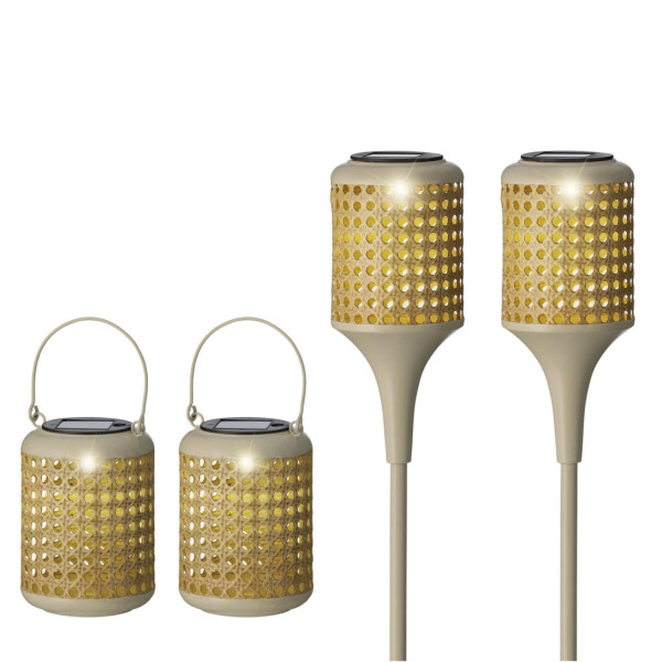 B-Ware LED Solar Laternen und Gartenstecker - zwei Henkel u. zwei Erdspieße - D: 10,5cm - natur - 4