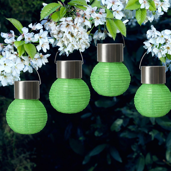 LED Solar Mini Lampions - kaltweiße LED - H: 9,5cm - D: 7cm - Lichtsensor - grün - 4er Set